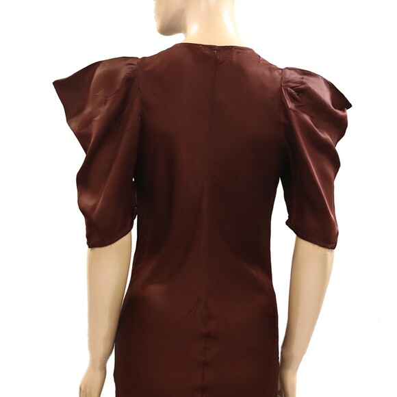 The Great Brown Long Maxi Dress Short Puff Sleeve Ruffle Festive S-1 NWD 278045 - Picture 4 of 7